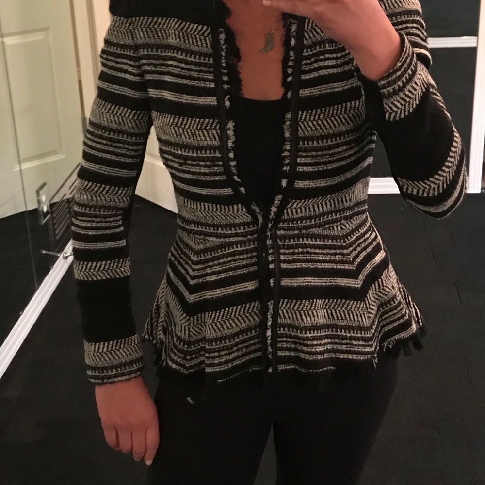 Rebecca Taylor Stripe Tweed Jacket- black& white